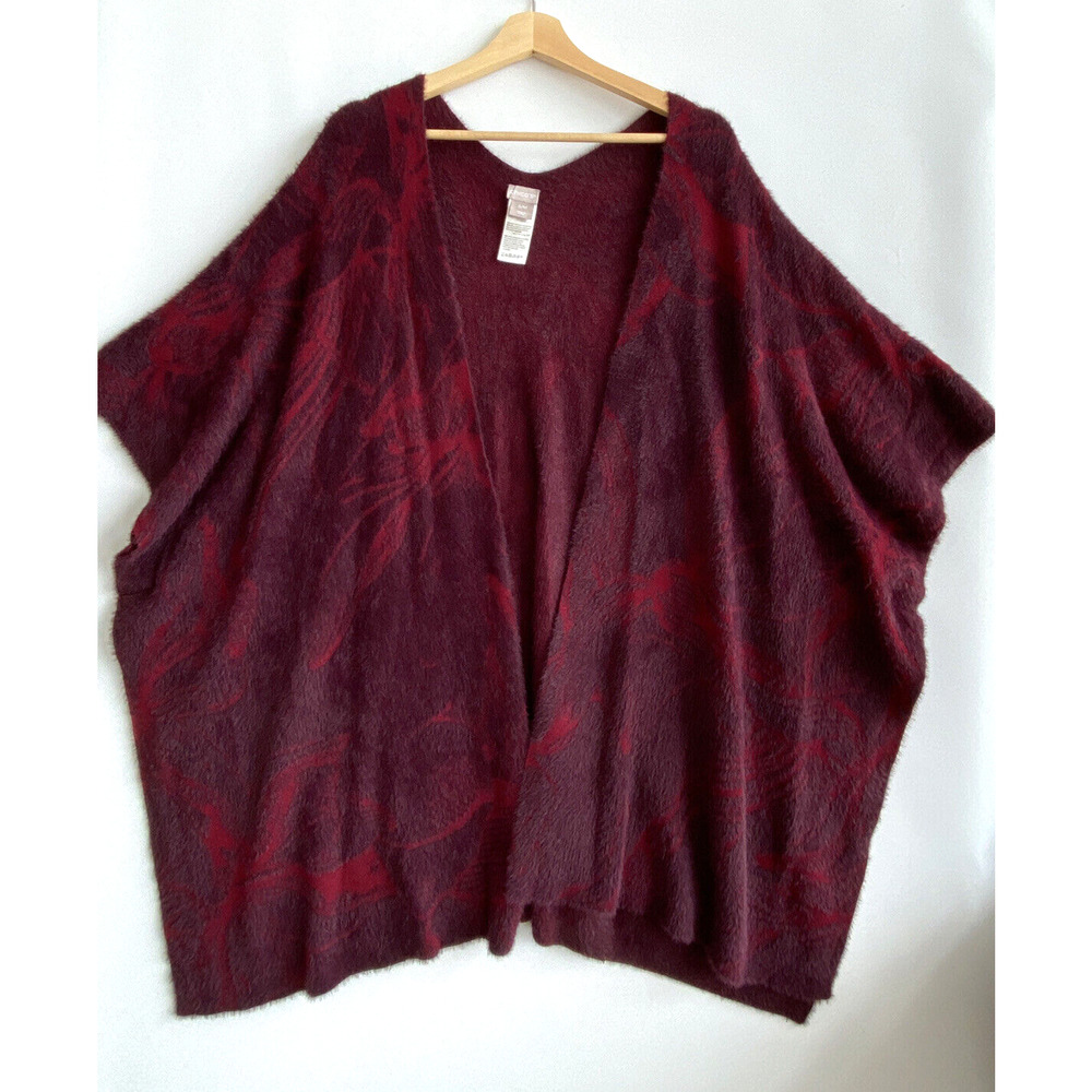 CHICOS Soft Fuzzy Jacquard Knit Open Front Kimono Poncho Cardigan Size S/M